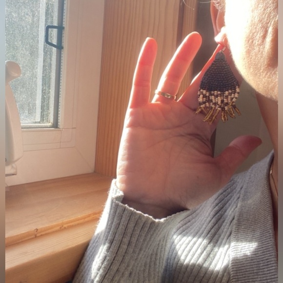 Handmade Beaded Earrings with little leather detail - Picture 4 of 4